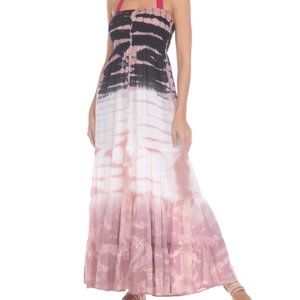 Raviya Tiered Tie-Dyed Cover-up Maxi Dress Black Ivory